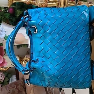 Patricia Nash Discovery Woven Leather Rometta Satchel with Crossbody strap.